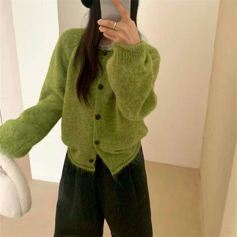 Korean Multi-Color Knit Cardigan for Women - Autumn/Winter, Soft Loose Fit, Single-Breasted Style
