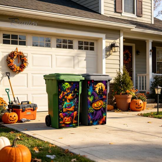 Large Vertical Decorative Stickers for Bins Halloween Wall Trash Can Decal Stickers, Spooky Skull Ghost Horror Creative Balcony Decals Outdoor Garbage