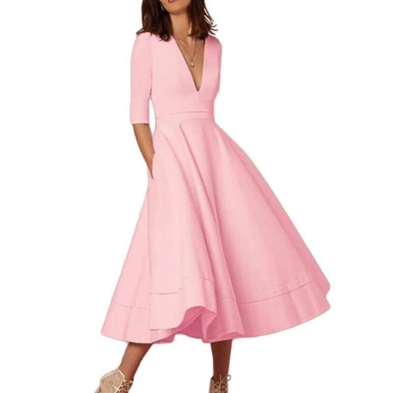 Robe élégante et décontractée en maille pour femme, avec col en V, disponible en plusieurs couleurs.