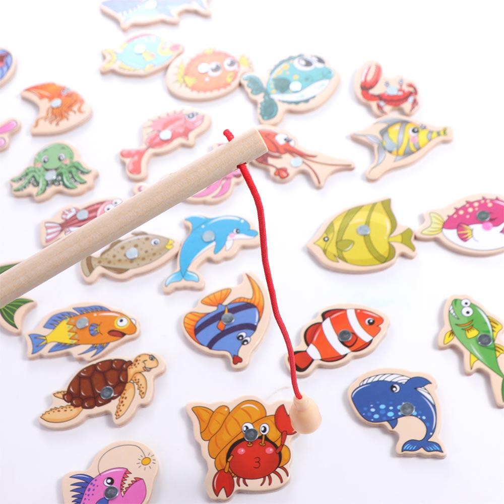 Marine Life Cognition Wooden Fshing Game Busy Board Fishing Toys Fish Rod Toys Fshing Game Toys