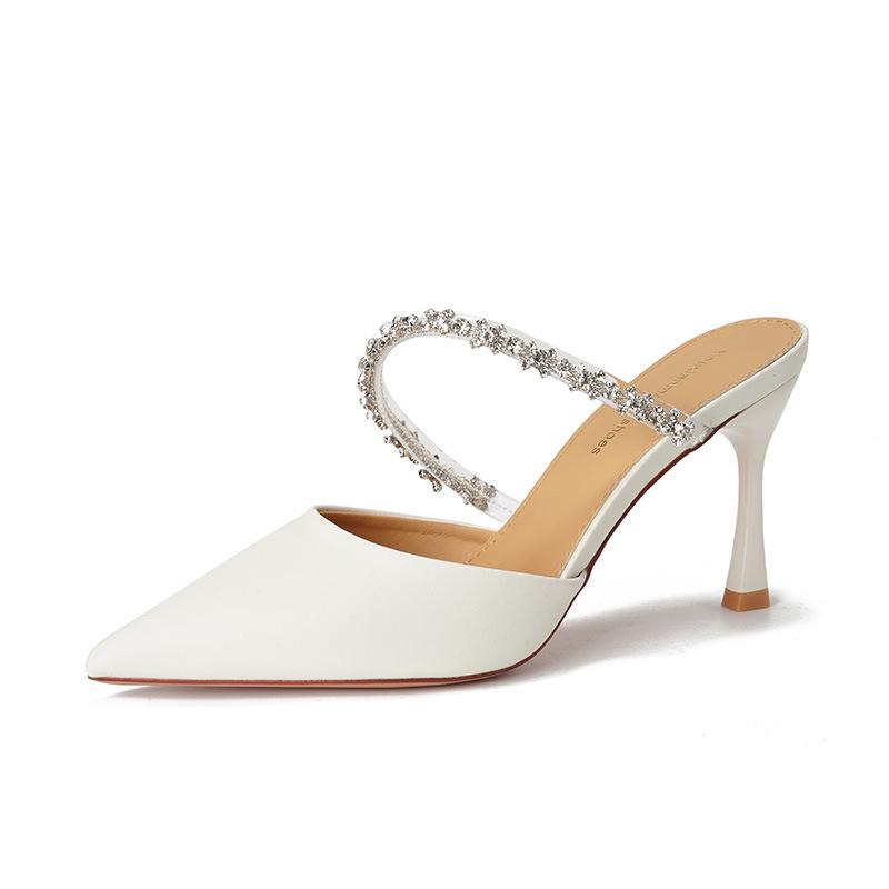 - High heels women's single shoes thin heels pointed toe bag head half slippers wear French new temperament versatile sandals