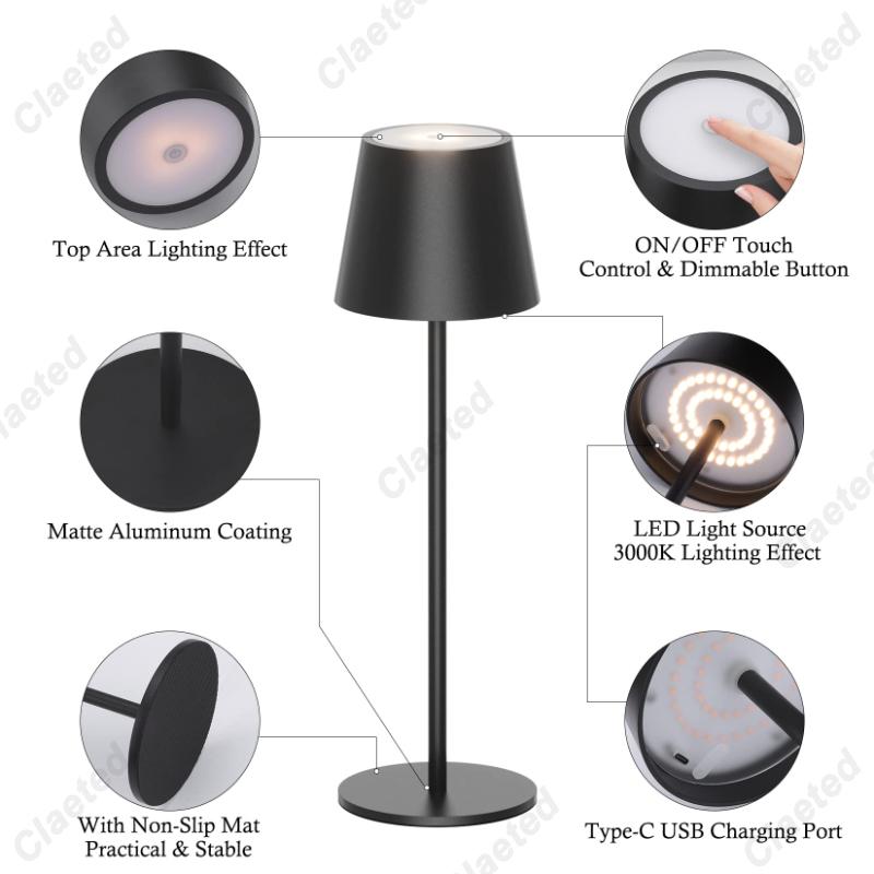 Cordless Table Lamp for Bedroom Rechargeable Wireless Touch Lamp Camping Candle Creative Lamp Rechargeable Coffee Bar  Desk Lamp