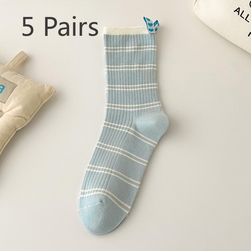 5 Pairs of Women's Spring and Autumn Small Fresh Heel Love Fabric Label Mid Tube Socks