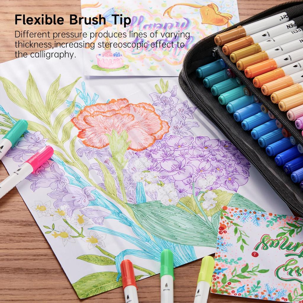 Shuttle Art Brush Pen Watercolor Brush 70 Color Set with 1 Coloring Book Marker Pen Watercolor Pen Twin Marker Brush Pen Fine Point Pen Waterproof