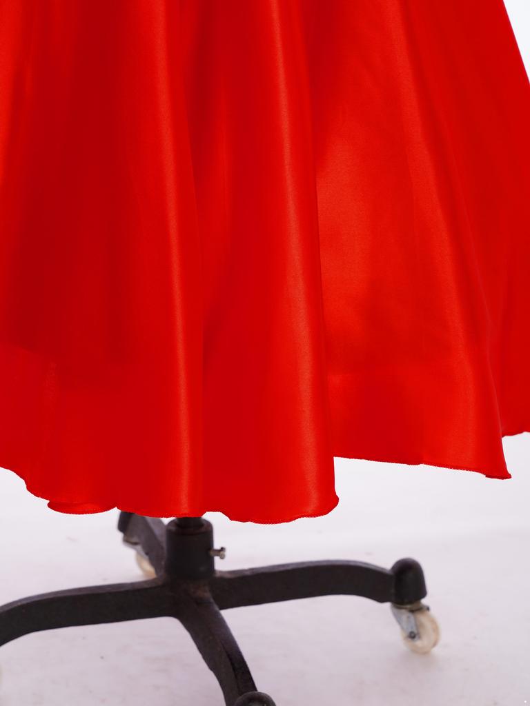 Girls Satin Skirt Side Split Wide Hemline Hook Loop Fastener Waistband Spanish Flamenco Ballroom Dance Skirt