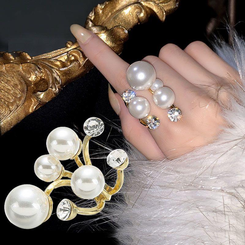 High-end Light Luxury Pearl Open Ring Personality Cold Wind Ring