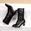 2026 European and American Style Autumn and Winter Lace Up Low Heeled Women's Mid Leg Round Toe Women's Single Boots
