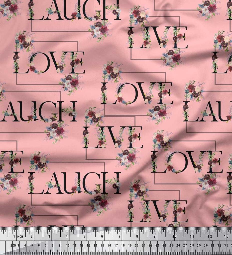 Soimoi Japan Crepe Satin Fabric Floral Love Text Fabric Prints By Metre 42 Inch