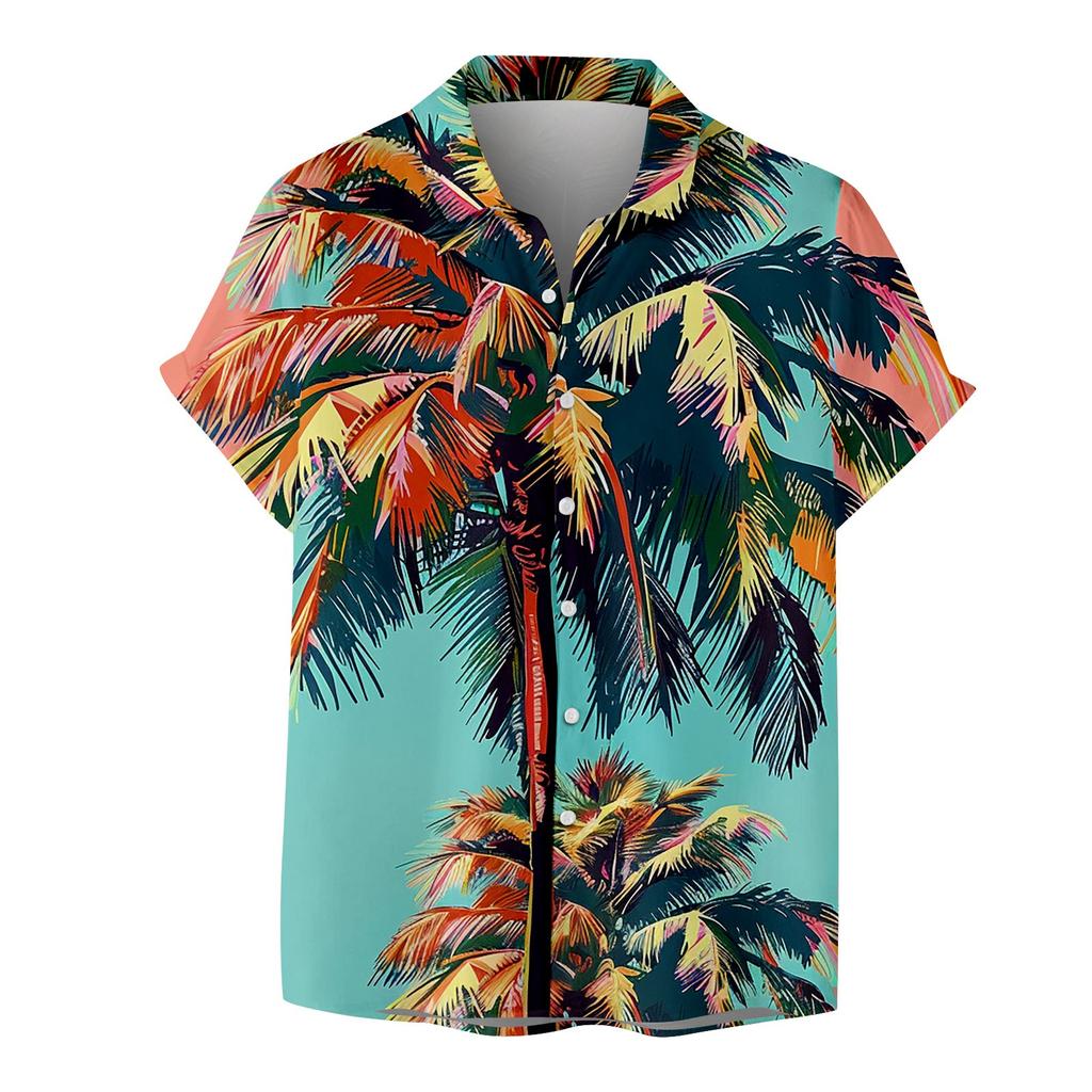 Hemd für Herren, lässige Mode, Sommer, kurzärmelig, mit Knöpfen, bedruckt, T-Shirt
