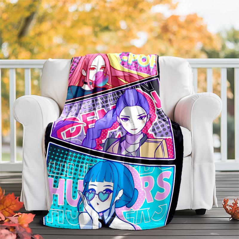 Coperta stampata a tema Cacciatori di Demoni KPop - Perfetta per divano, letto, viaggi e uso all'aperto | Lavabile in lavatrice, accogliente e resistente.