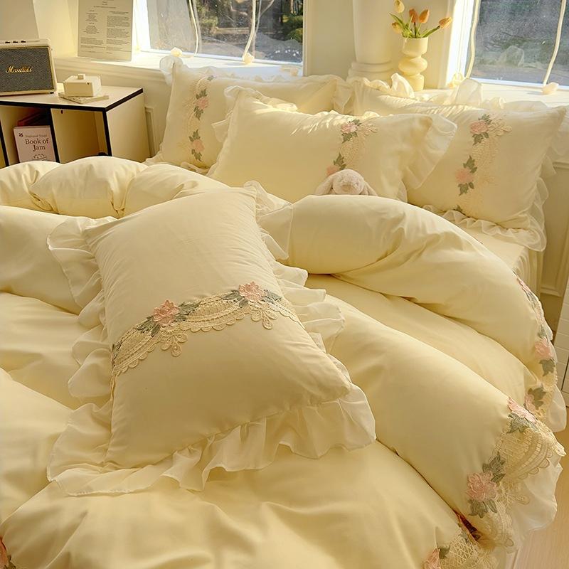 Chiffon Lace Bedding Set Four-piece Set Skin-friendly Breathable Washed Sheets Quilt Cover Pillowcase