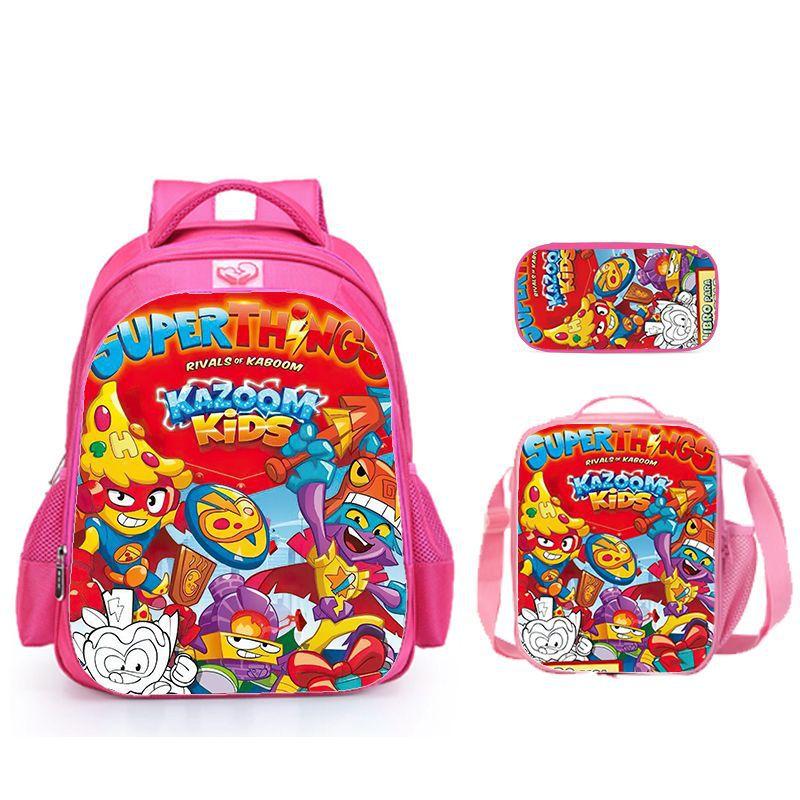 Super Zings Burden Reduction Lightweight School Bag + Meal Bag + Pencil Case Cartoon Printing Pattern - Three-Piece Straight Set