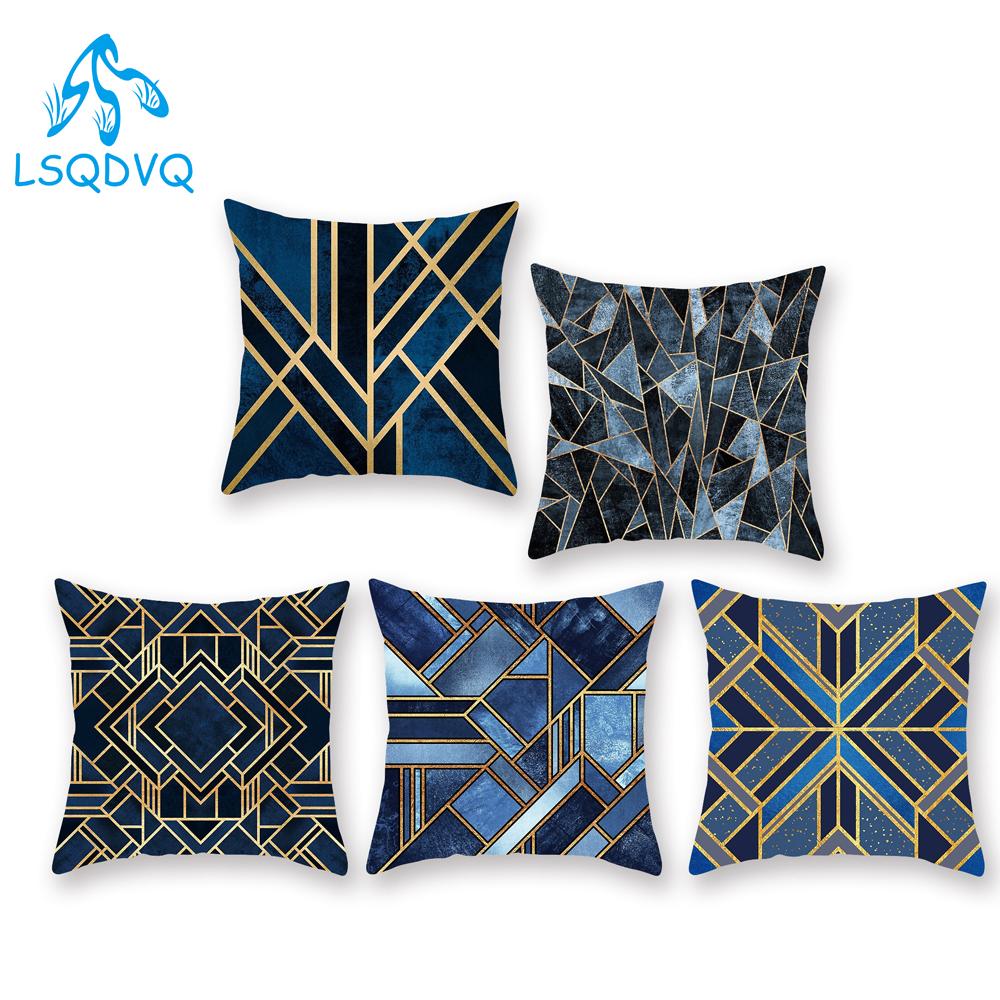 Monika Chen Unisex Dark/Blue/Gold Polyester Geometric Throw Pillows Case Square Sofa Cushion Covers For Sofa Home Living Room Decoration