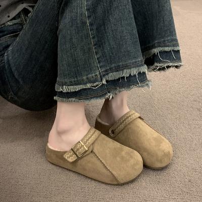 New Women's Thick-soled Half-slipper Shoes with Fleece, One-foot Flip-top, and Warm Cotton