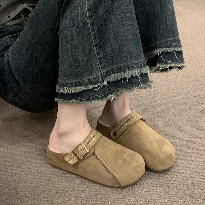 New Women's Thick-soled Half-slipper Shoes with Fleece, One-foot Flip-top, and Warm Cotton