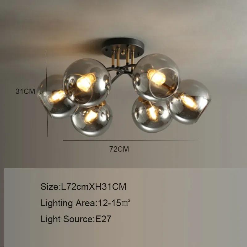 Industrial Retro LED Ceiling Lights Transparent Smoke Grey Glass Lampshade Design Black Gold Bedroom Decor Chandelier Light
