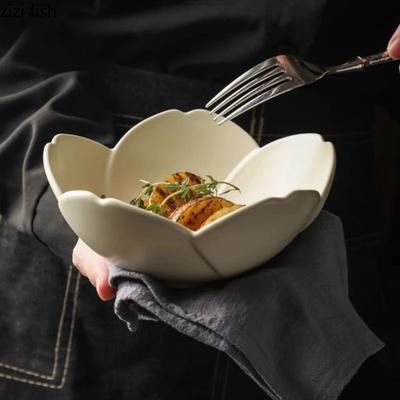 Creative Lotus Shaped Ceramic Bowl Household Fruit Salad Bowl Dessert Bowl Pasta Bowls Molecular Cuisine Specialty Tableware