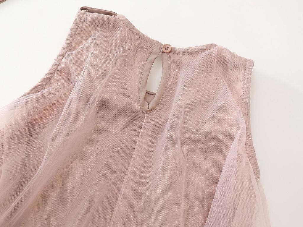 Korean Style Girls' Summer 2025 Bowknot Mesh Princess Party Dress