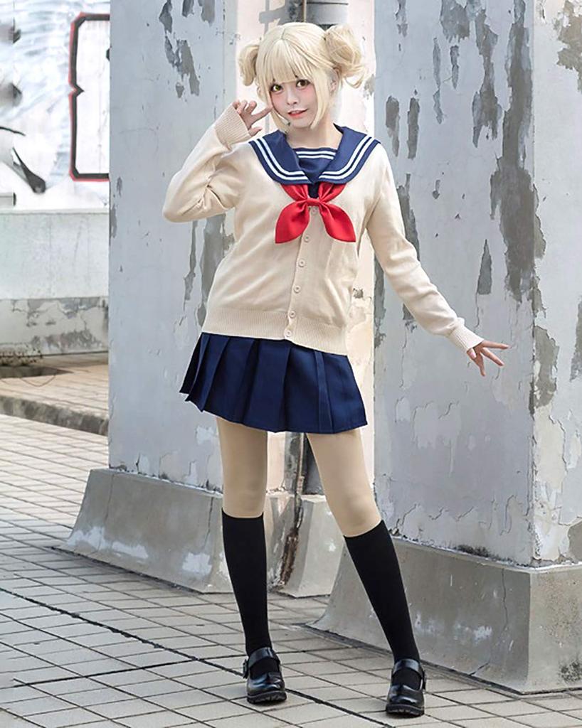 [Milky Time] My Hero Academia Toga Himiko Cosplay Sailor Uniform with Wig, Halloween Costume (L)