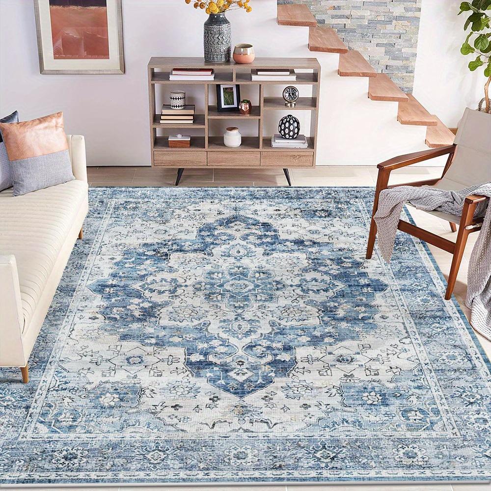 1pc Velvet Soft Washable Area Rug, Modern Floral Starry Sky Design, 850g/sqm Polyester, Non-Slip Durable Vintage Luxury Carpet,