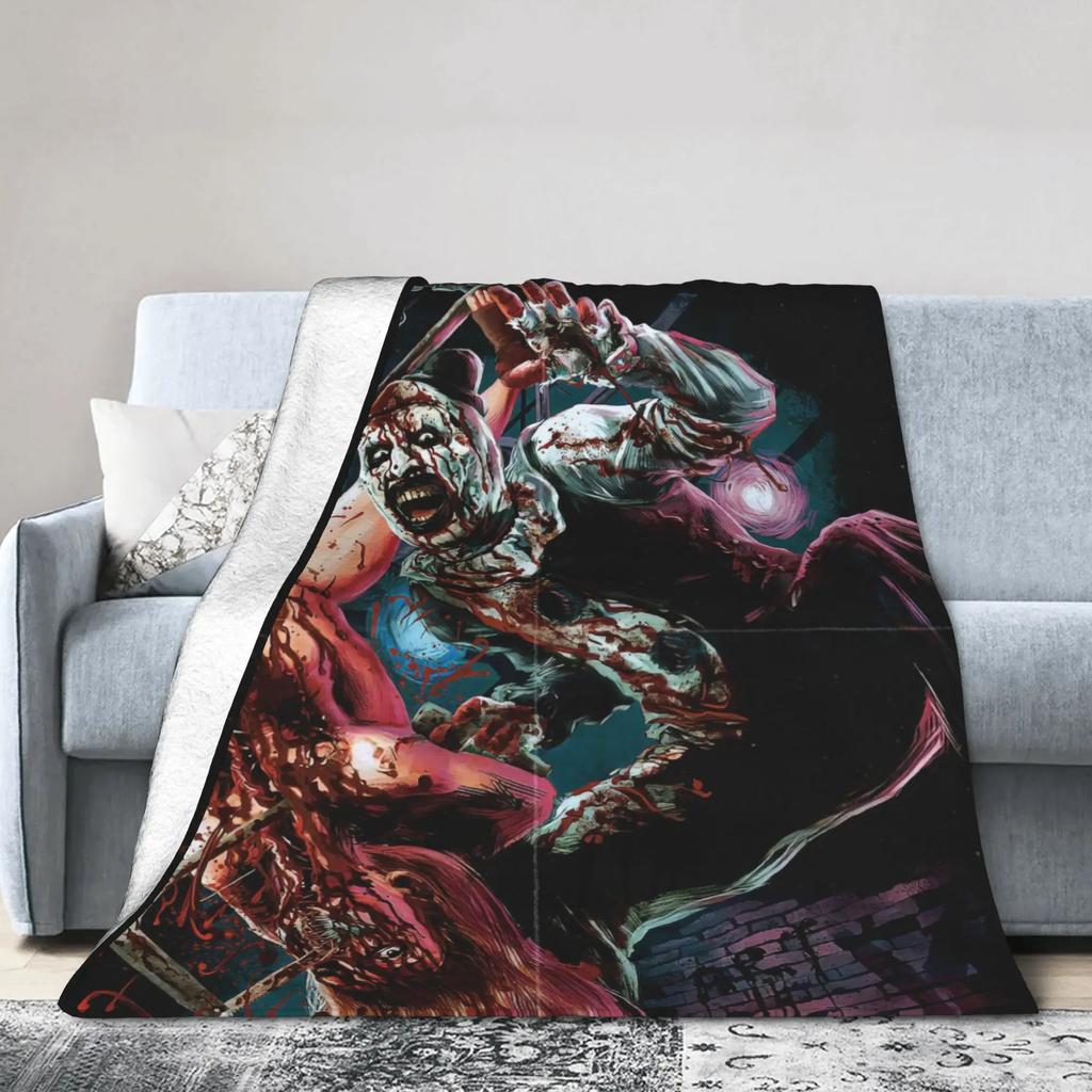 Terrifier Horror Film Soft Warm Aesthetic Plush Throw Blanket for Kids Living Room Flannel Bedspread Bed Cover