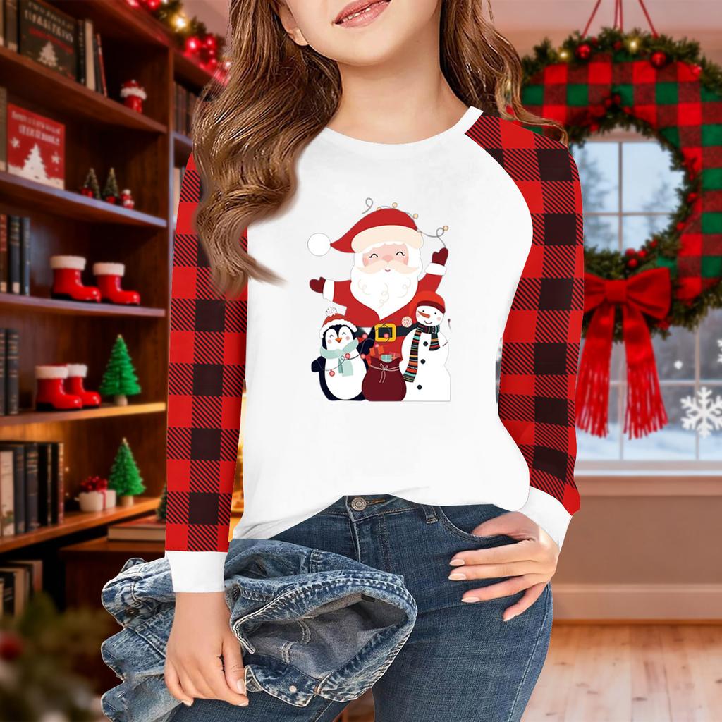 Girls Long Sleeve Christmas Day T Shirts Kids Fall Tops Crewneck Basic Tees 5-14Y