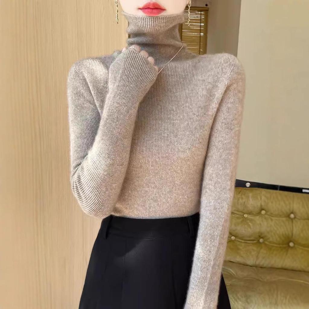 Women's High-Neck Slim-Fit Knit Sweater - 2024 Autumn/Winter Korean Style