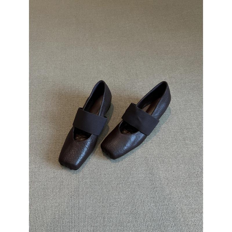 Sheepskin Version~ Leather Square Head Elastic Band Mary Jane Shoes Women's 2025 New Fashionable Versatile Shallow Mouth Flat-soled Single Shoes