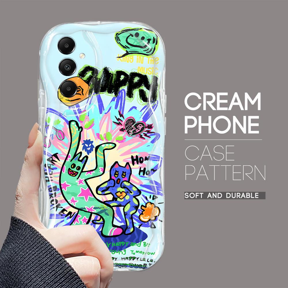 Roztomilý kreslený vzor s krémovou texturou Pouzdro s měkkým silikonovým zvlněným okrajem pro Samsung