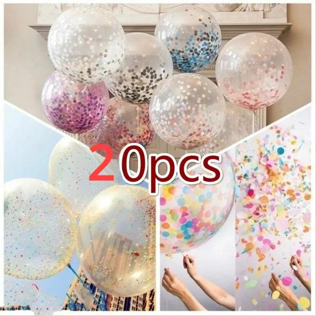20pcs Glitter Latex Confetti Balloons Romantic Wedding Gold Transparent Round Balloons DIY Birthday Party Supplies Random