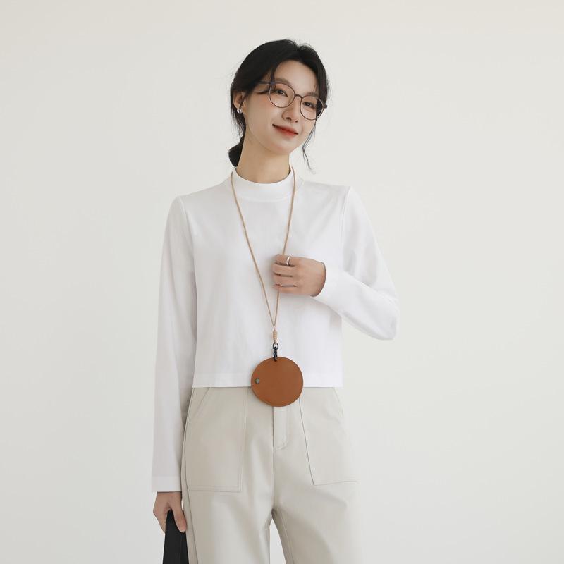 

Women s Long Sleeve Mid-Neck Cotton Cropped T-Shirt - Loose Fit, Casual High-Waist Outerwear L (for up to 62.5 kg) белый