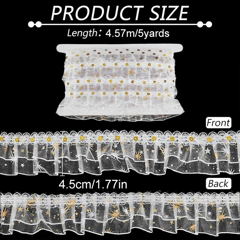 1Roll Handmade Gift Wrapping Lace DIY Pleated Delicate Double Layered Clothing Embellishment Organza Shine Sequined 4.5CM