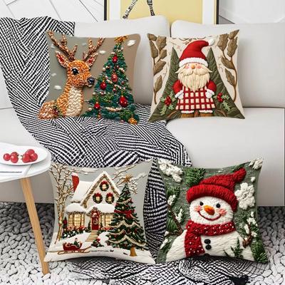 Mode 45×45cm Weihnachten Kissenbezug Leinen Weihnachtsbaum Kissenbezug Abnehmbarer Weihnachtsmann Kissenbezug Heimdekoration