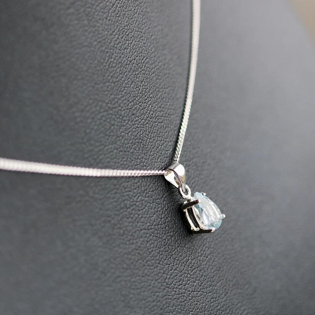 Natürlicher Aquamarin Edelstein Handgefertigt 925 Sterling Silber Birnenförmig Tropfen Halskette