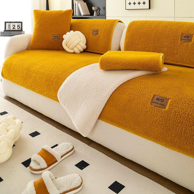 Lamb Plush Sofa Cushion for Autumn and Winter Thick Warm Solid Cushion for Living Room Anti Slip Furniture Protection Slipcover