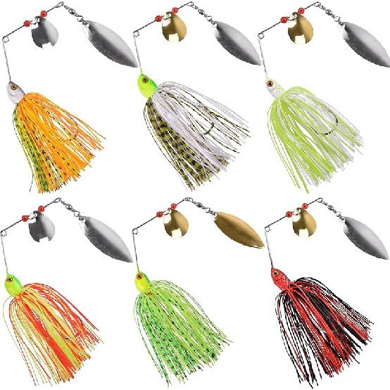 Fishing Lures Spinnerbait, Bass Fishing Lure Spinner Baits Kit Hard Metal Multicolor Buzzbait Spinnerbait Jigs for Bass Pike Trout Salmon 6pcs Spinnerbait