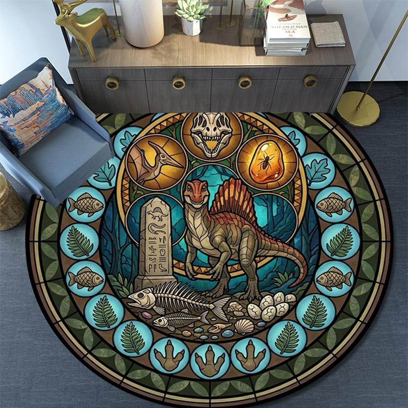 Prehistoric Glass Round Area Rug Under Office Chairs Bedroom Living Room Home Decor
