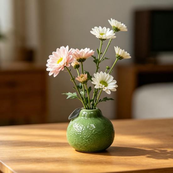 Dekorative Keramik-Knospenvase in Orangenform, Modernes Frucht-Design Kleiner Hydrokultur-Pflanzer für Zuhause, Zimmer, Büro, Tischdekoration