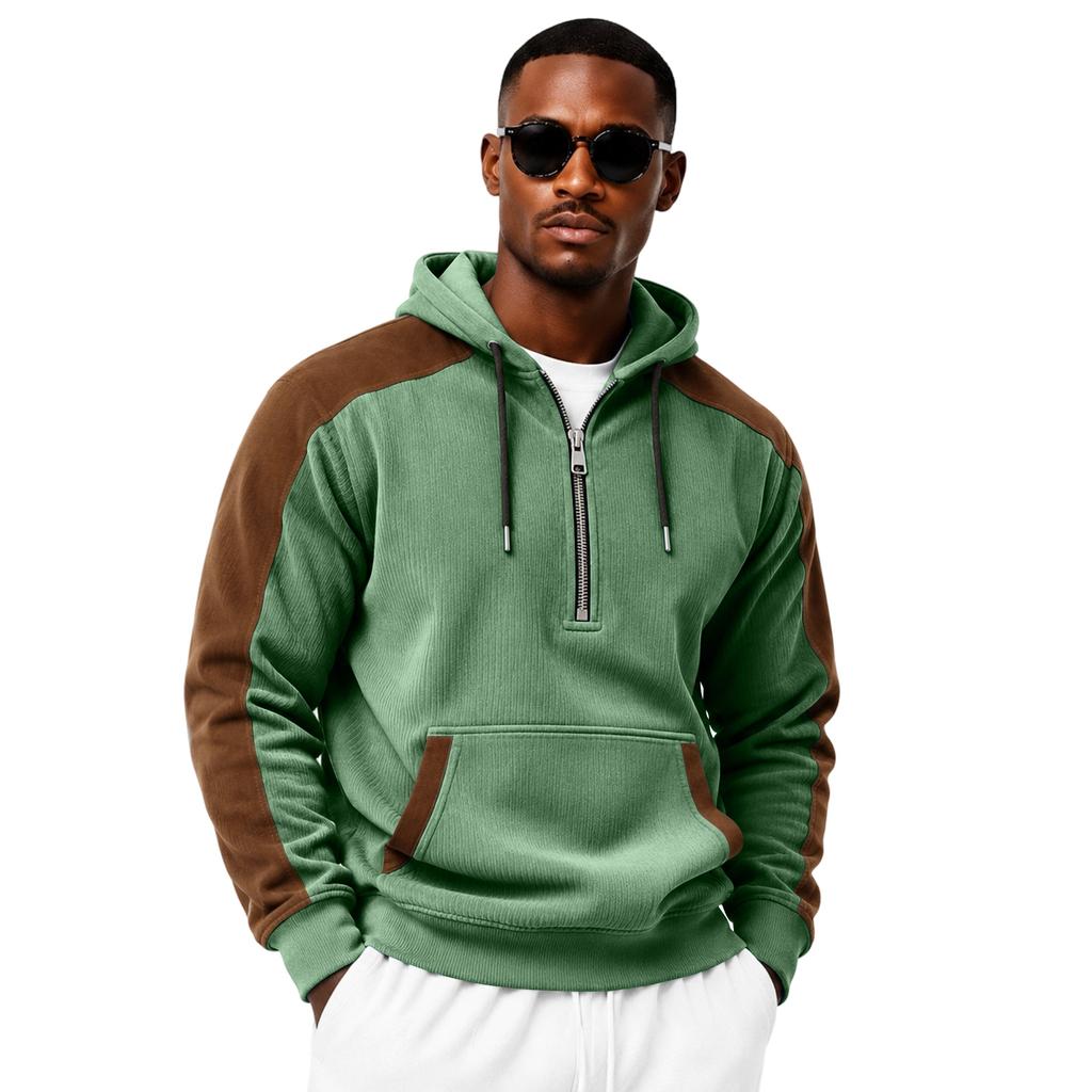 Men's Corduroy Hoodie Casual Long Sleeve Sweatshirt for Fall and Winter