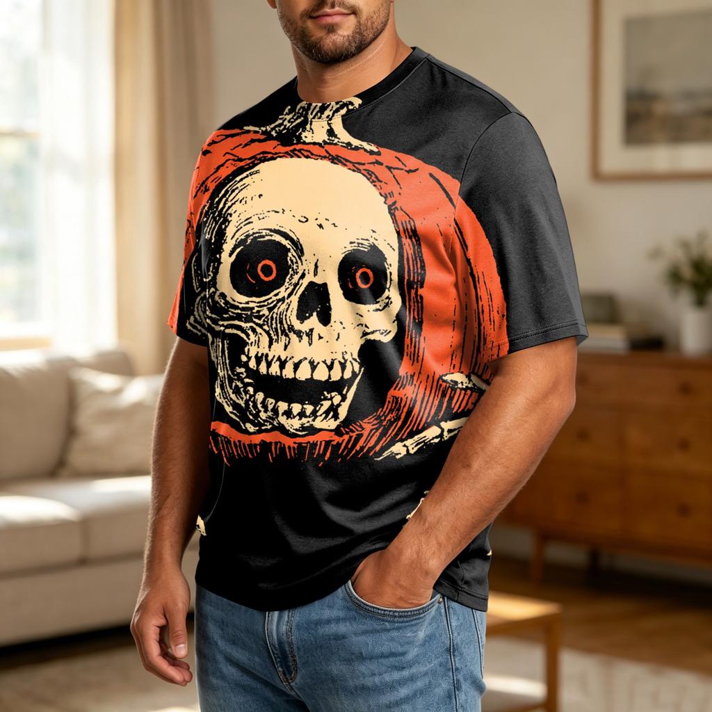 Men's Halloween Print Plus Size Comfortable Breathable Casual Loose Fit T Shirt Top Suitable for Daily Wear and Seasonal Events