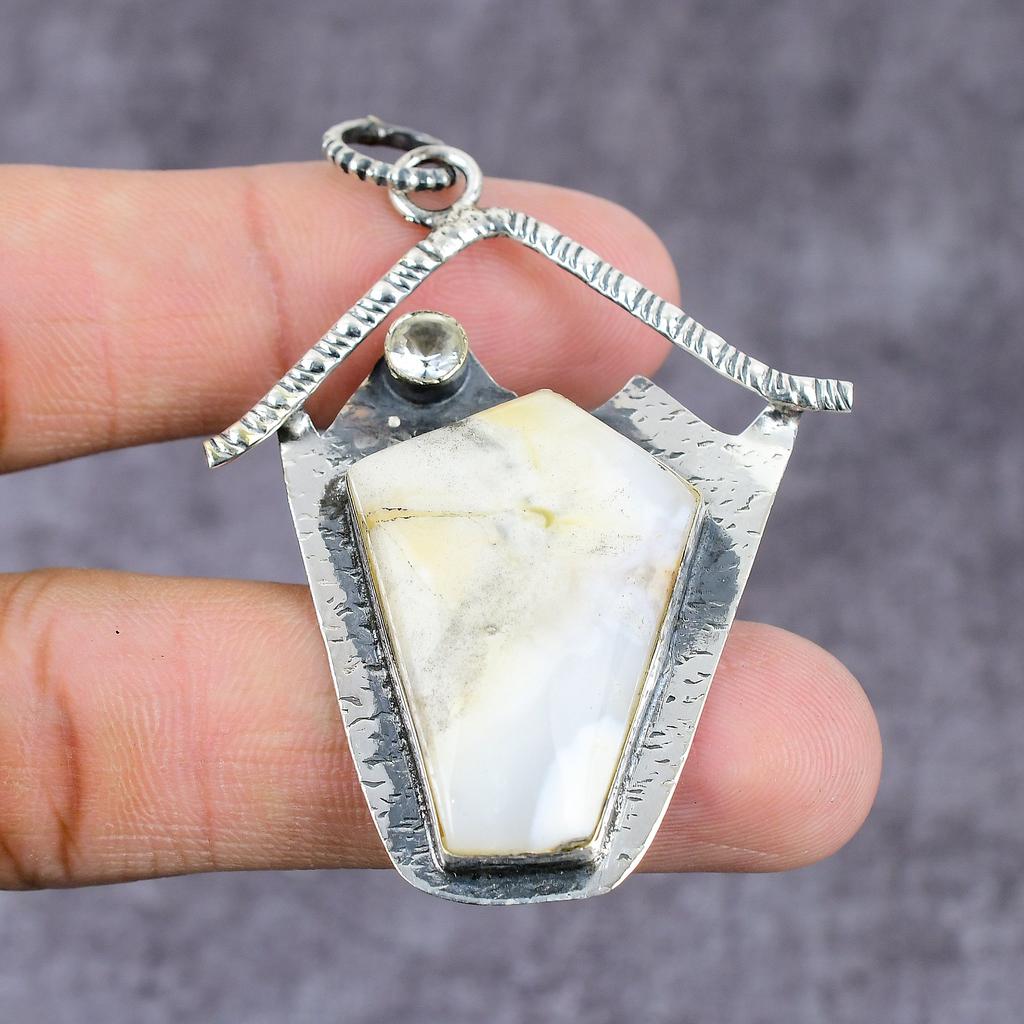 Howlite Jasper, Topaz Handmade 925 Sterling Silver Pendant 2.37" h6t56