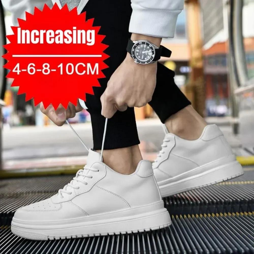 Neue Schuhe mit Höhenerhöhung für Herren 10cm Unsichtbare Elevator-Sneaker Weißes Leder Sport Zapatillas De Hombre Große Größe 46