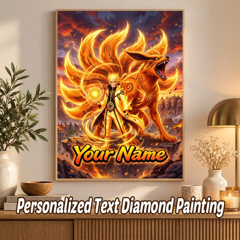 Kurama Naruto Custom Name Diamond Painting Personalized 5D Full Drill DIY Diamond Art Home Decor