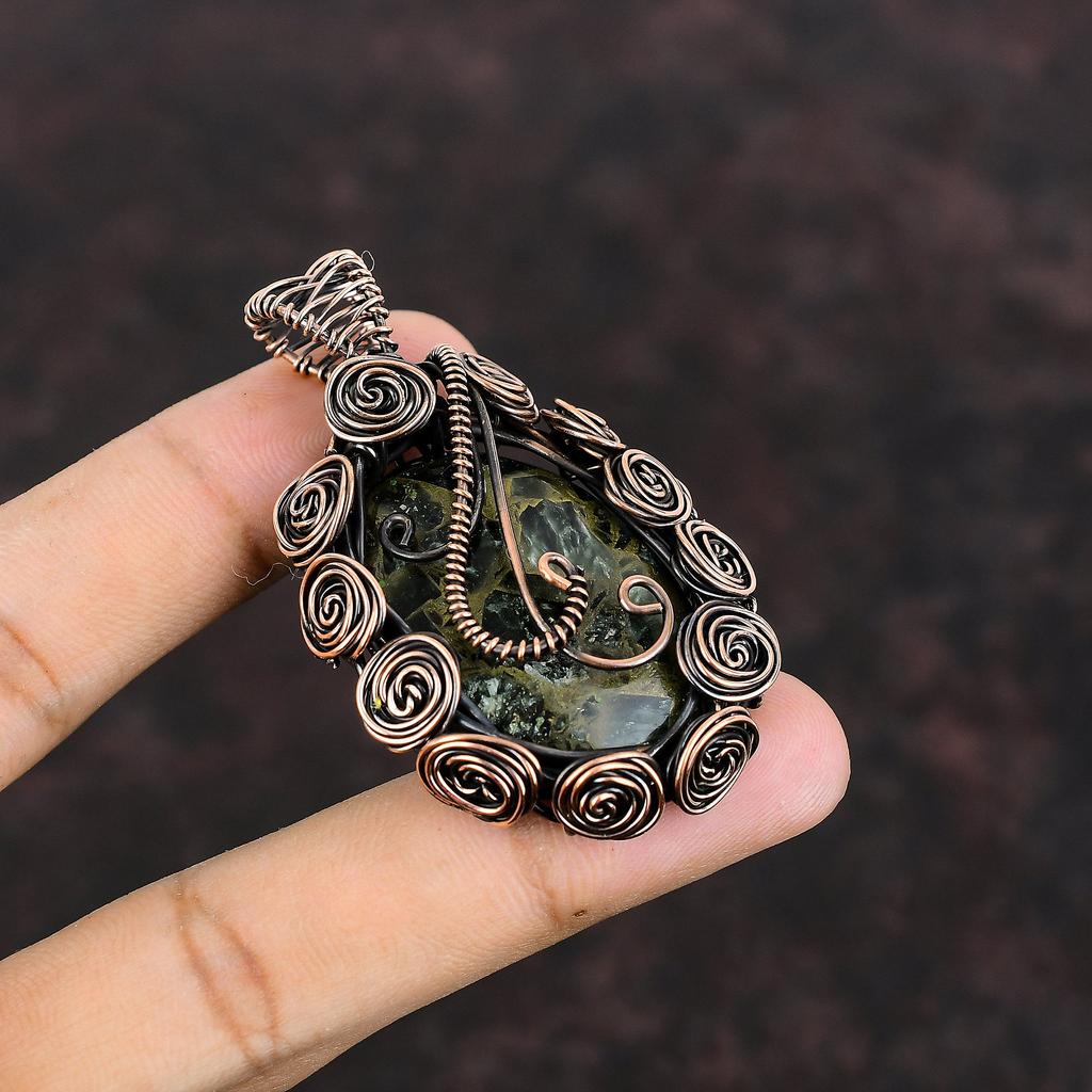 Copper Seraphinite Pendant Copper Wire Wrapped Jewelry Gemstone Copper Pendant Wire Wrapped Pendant Handmade Brand New Jewelry Gift For Him