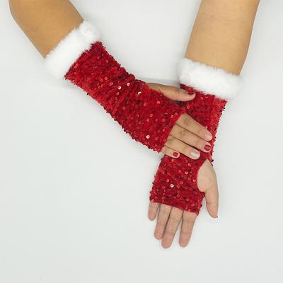 Kobiety Błyszczące Rękawiczki do Tańca z Cekinami Czerwone Brokatowe Rękawiczki Party Otwarte Palce Ślub Cosplay Halloween Boże Narodzenie Ciepłe Rękawiczki