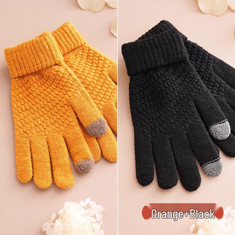 Plush Touchscreen Gloves: Warm, Thick Wool-Knit for Men & Women, Ideal for Autumn/Winter Cycling