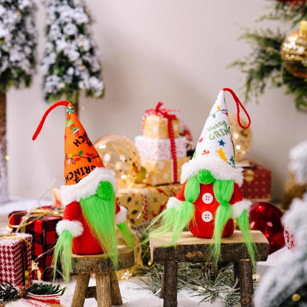 Charming Christmas Grinch Gnome Ornament With Lights Soft Fabric Holiday Decor
