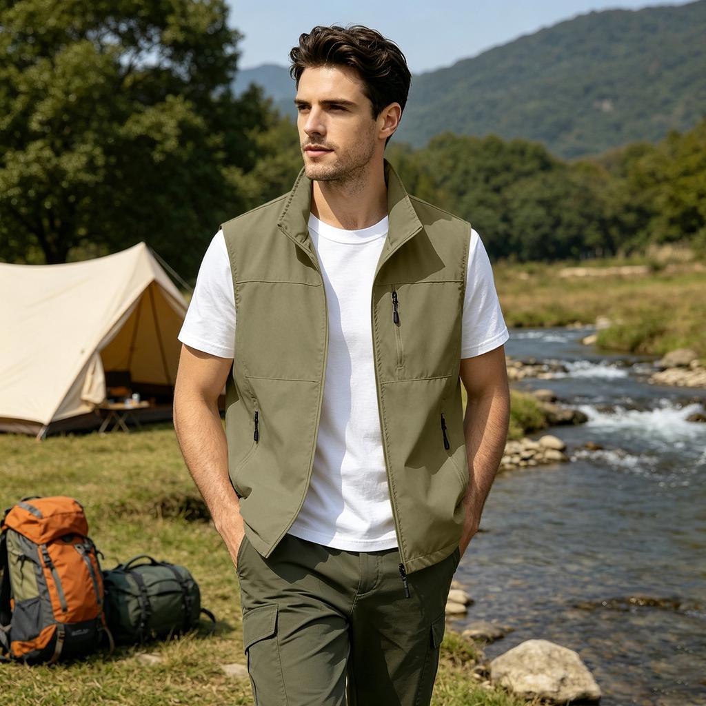 Gilet Leggero da Uomo per Esterno Asciugatura Rapida Multitasche Gilet da Pesca Impermeabile Giacca Senza Maniche da Escursionismo per Viaggio Campeggio