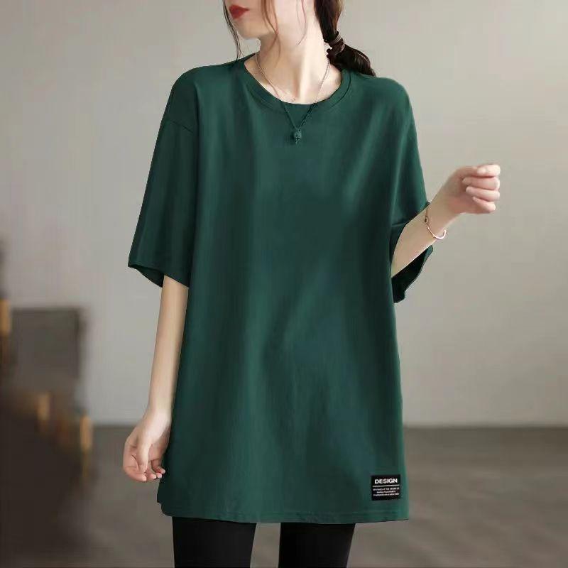 

Big Sale Leak-Picking ~ Revoked by Brand Export Cut Label Mid-Length Cotton Oversized Loose-Fitting T-shirt Summer Cover Belly Western Style Top Green [pure color]] 2XL