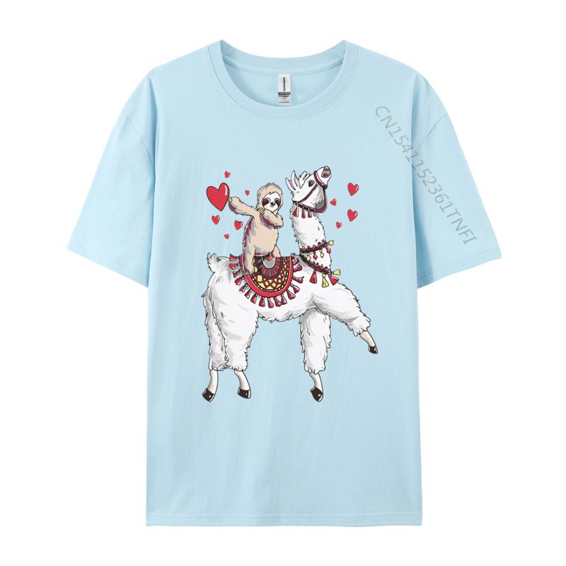 Sloth Riding Llama Valentines TShirts Men Hip Hop Casual Tee Shirts Brand Camisas Hombre Cartoon Harajuku T Shirt